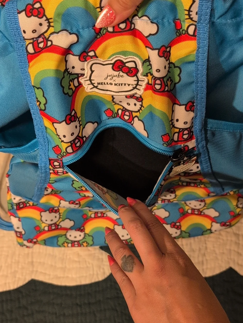 New Jujube X Hello Kitty Rainbow Drawstring Bag - Blue with Multicolor Print
